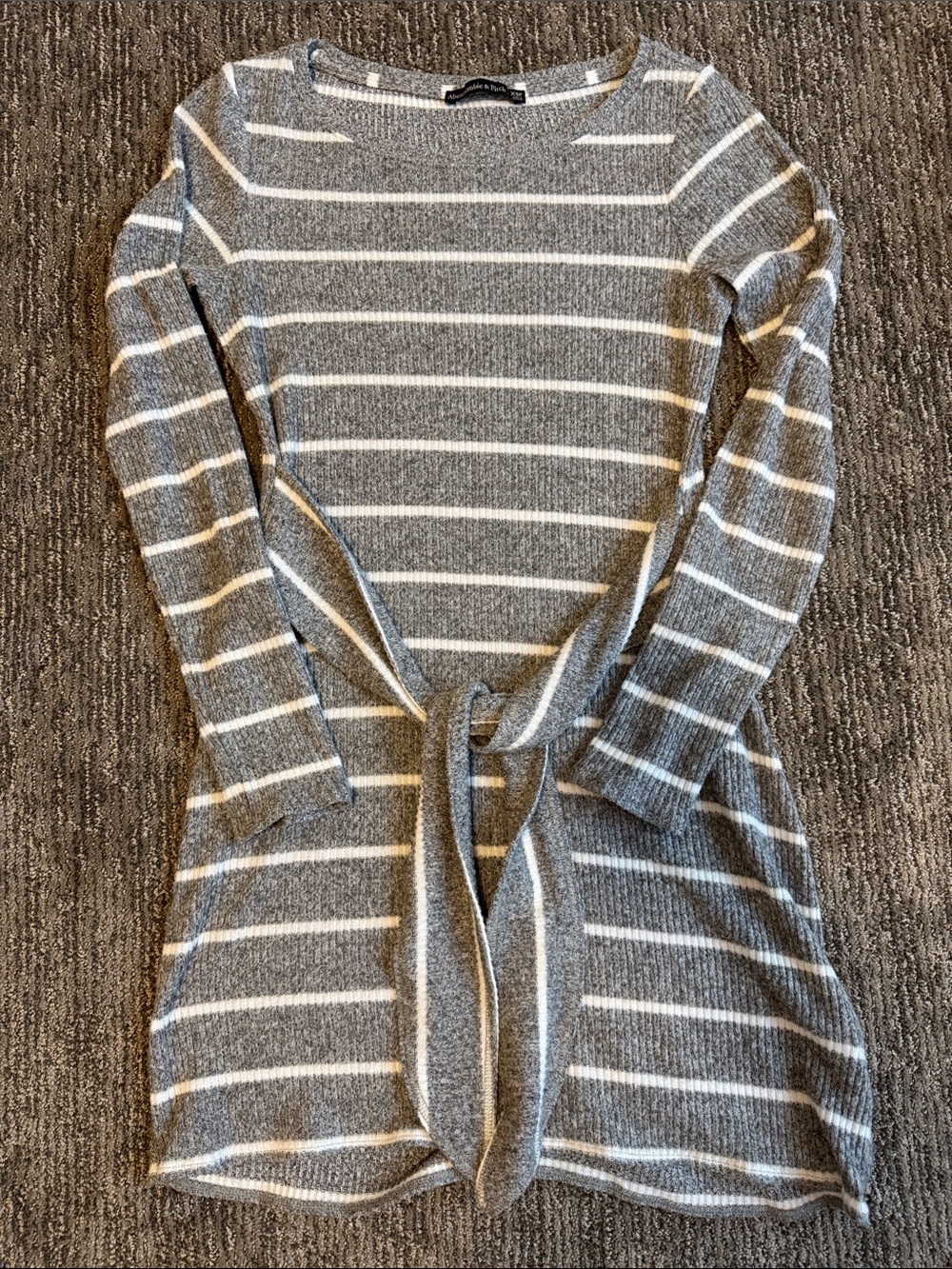 Abercrombie & Fitch Gray and White Striped Tie-Front Sweater Dress
